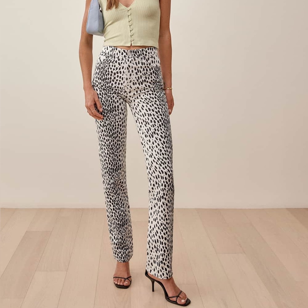 Reformation Cynthia Cheetah High Rise Straight Long Jeans